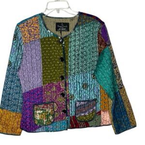 Sacred Threads Patchwork Button Down Hippie Artsy Festival. Size L/XL.